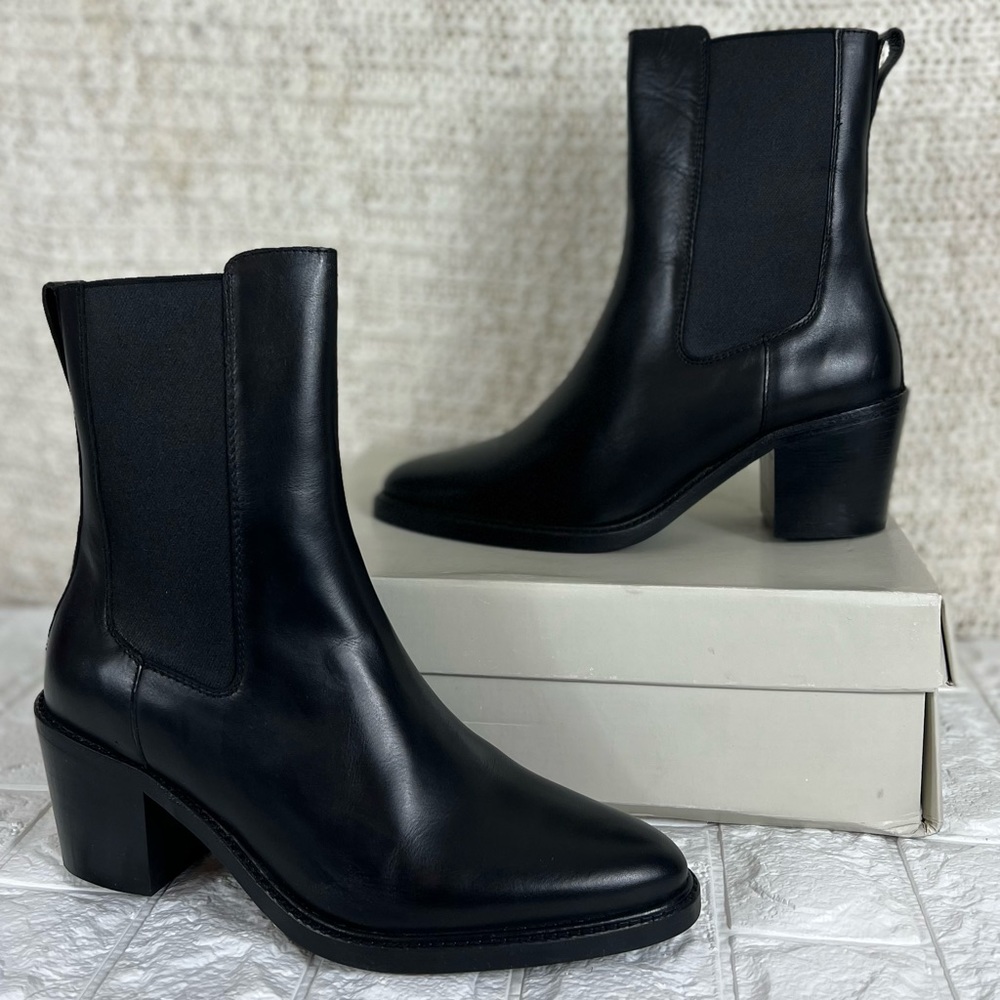 NEW Size 10 COS Black Leather Cowboy 50/50 Stretch Ankle Panel Chelsea Boots 41